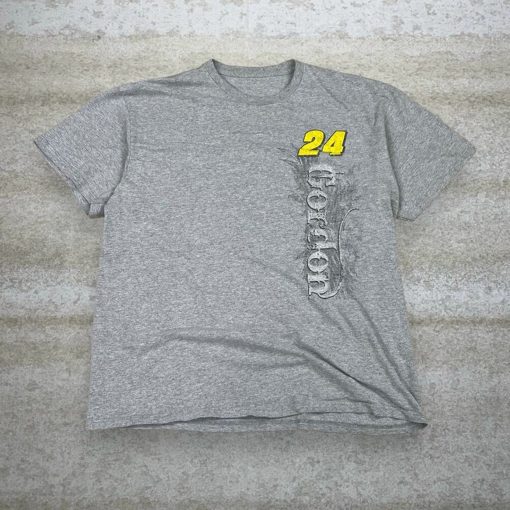 Vintage Y2K Jeff Gordon Nascar Shirt Mens L Grey Cotton Short Sleeve